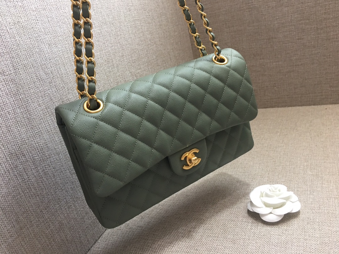 Medium Classic Flap Caviar Bag A01112 Gray Green/Gold